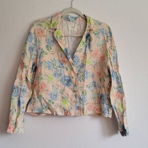 Floral Linen Women's Button Up Blouse